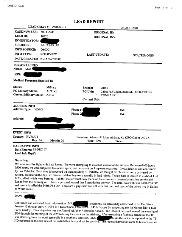 Lead Sheet 10320, Interview of commander, 245th Psychological Operations Detachment, US Army, May 20, 1997, p. 3. 