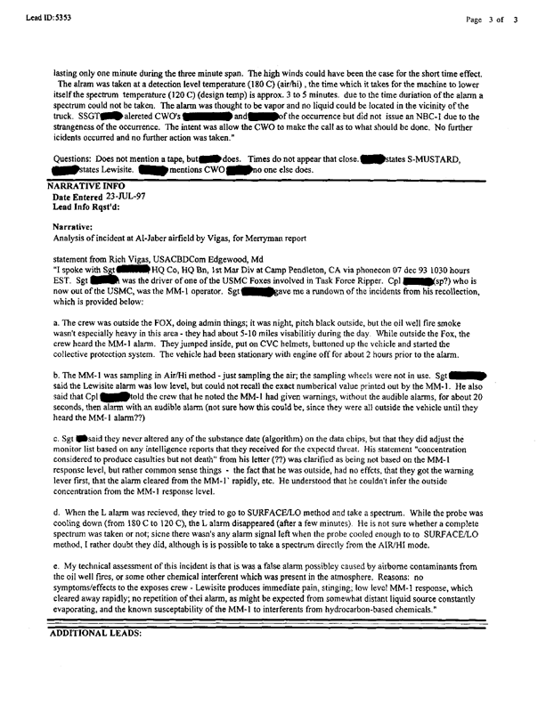 Lead Sheet 5353, Interview with Fox 5604 driver, June 27, 1991.