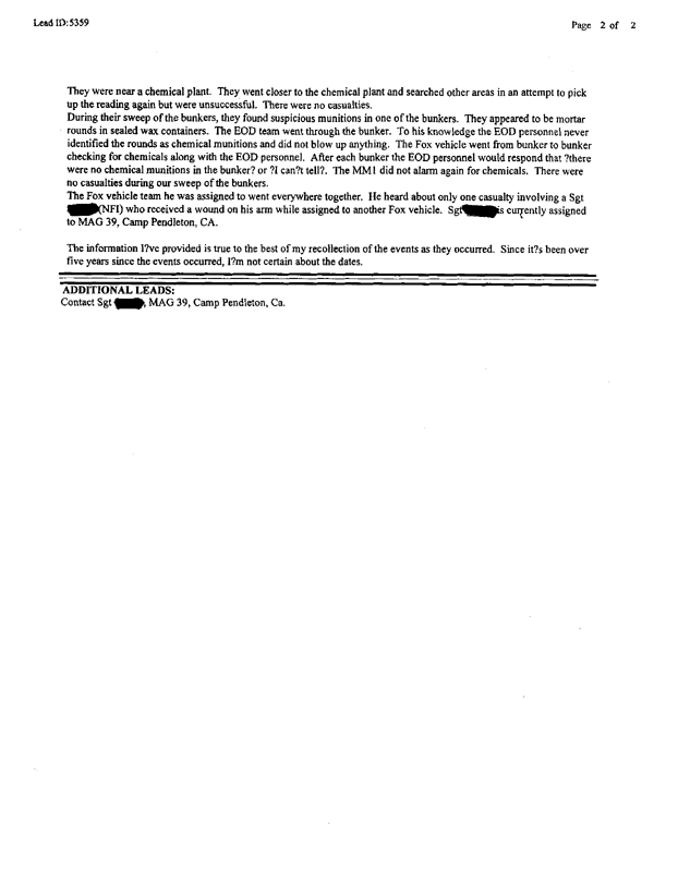 Lead Sheet 5359, Interview with Fox 5604 driver, May 31, 1996.