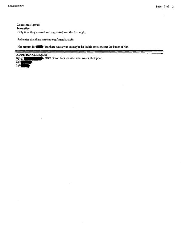 Lead Sheet 5299, Interview with 1st MarDiv NBC NCO, June 17, 1997