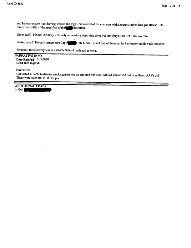 Lead Sheet 3873, Interview with the 3d Tank Battalion Commander, May 15, 1997