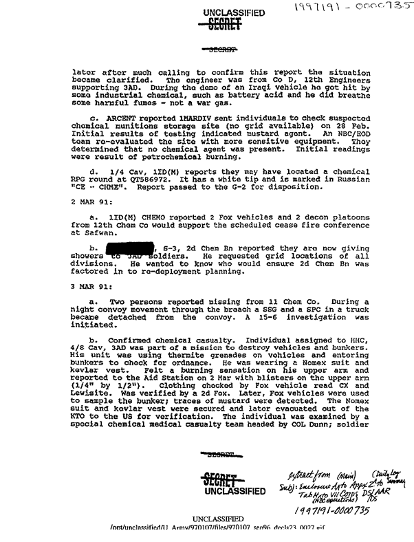 VII Corps, Desert Shield/Desert Storm After Action Report, Enclosure A (Main) to Appendix 2 (Daily Log Summary) to Tab H (NBC Operations)