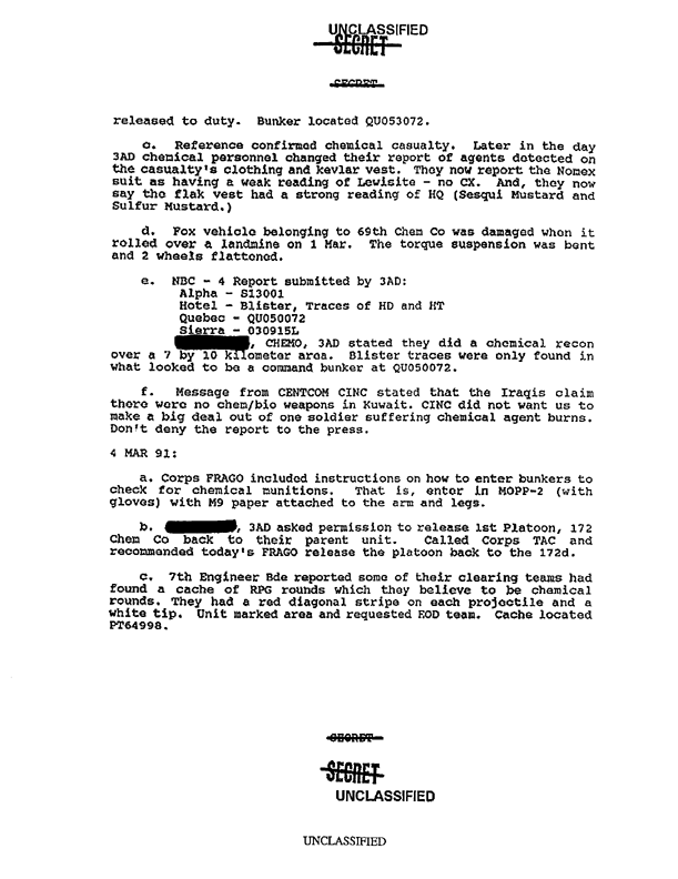VII Corps, Desert Shield/Desert Storm After Action Report, Enclosure A (Main) to Appendix 2 (Daily Log Summary) to Tab H (NBC Operations)