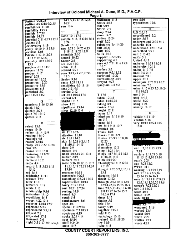Special Assistant for Gulf War Illnesses, Interview of Colonel Michael A. Dunn, M.D., July 13, 1999
