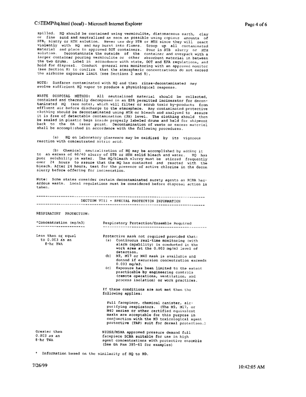 US Army Material Safety Data Sheet on Mustard, HQ, Aberdeen Proving Ground, MD, June 30, 1995. 
