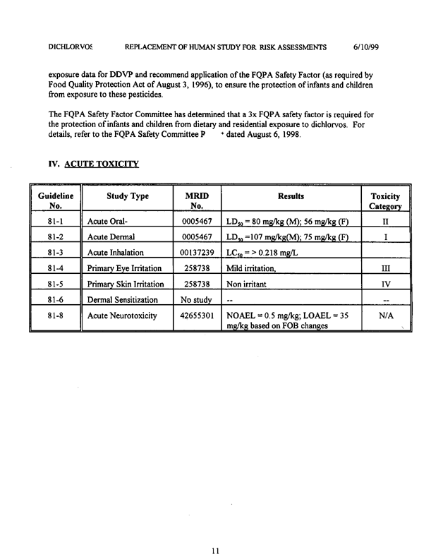 US Environmental Protection Agency, �Dichlorvos (DDVP)-Replacement of Human Studies Used in Risk Assessments-Report of the Hazard Identification Assessment Review Committee,� doc. #013434, June 2, 1999, p. 12.