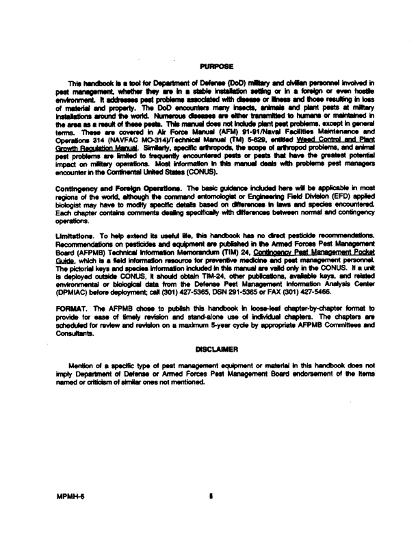 Armed Forces Pest Management Board, �Military Pest Management Handbook,� Chapter 6 Safety,� June 1992.