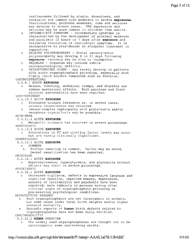 National Library of Medicine/National Institutes of Health (September 24, 2002), TOXNET Summary of Diazinon (CASRN 333�41�5), p. 4.