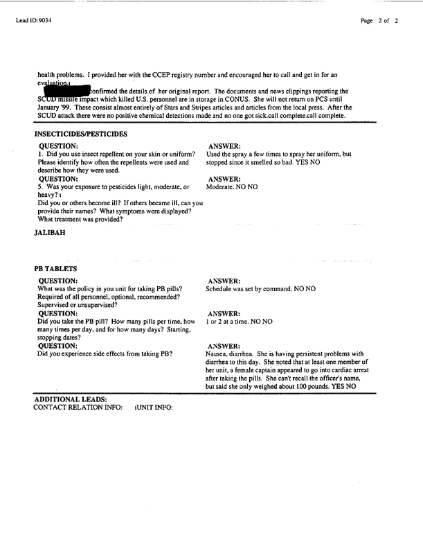 Lead Sheet #9034, Interview with 47th Medical Supply, Optical, and Maintenance Battalion soldier, December 18, 1997;  