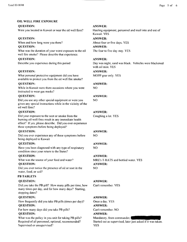   Lead Sheet #8098, Interview with 762nd Transportation Co. truck driver, October 6, 1997.