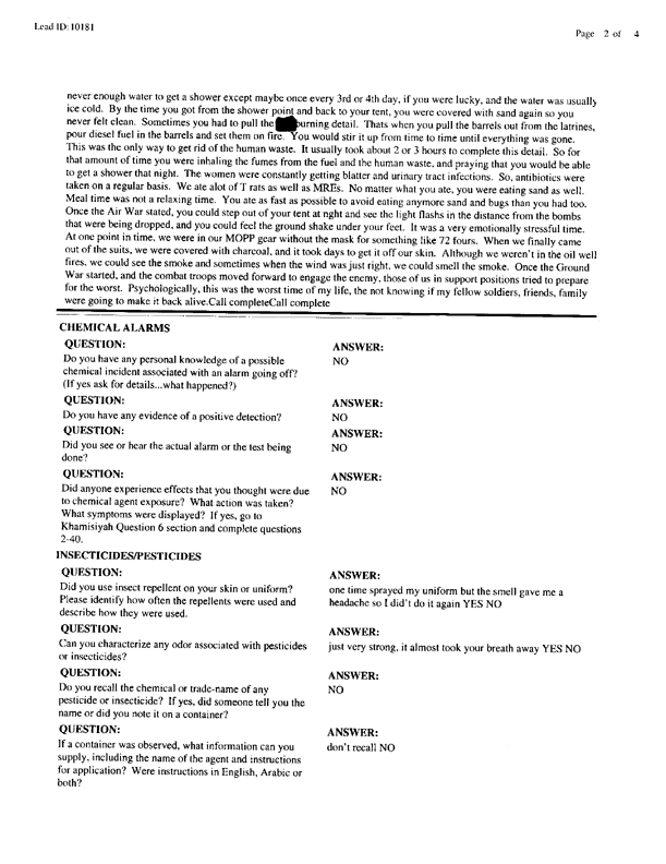 Lead Sheet #10181, Interview with 1015th Adjutant General (Postal) Company soldier, December 18, 1997;