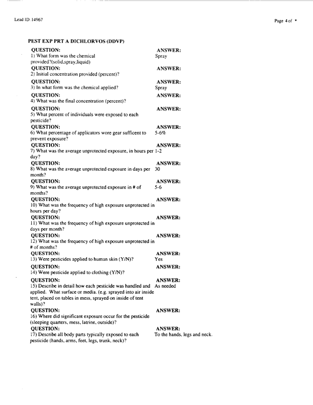   Lead Sheet #14967, Interview with 71st Medical Detachment preventive medicine specialist, February 10, 1998.