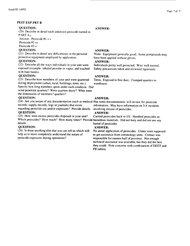 Lead Sheet #14992, Interview with 983rd Medical Detachment entomologist, February 11, 1998.