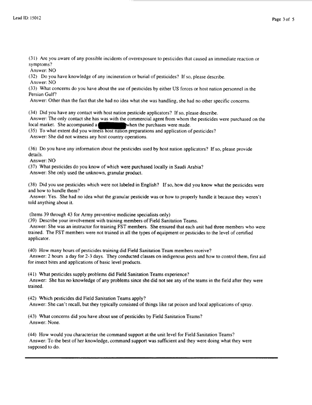 Lead Sheet #15012, Interview with 101 ABN 326th Medical Battalion doctor, February 11, 1998.