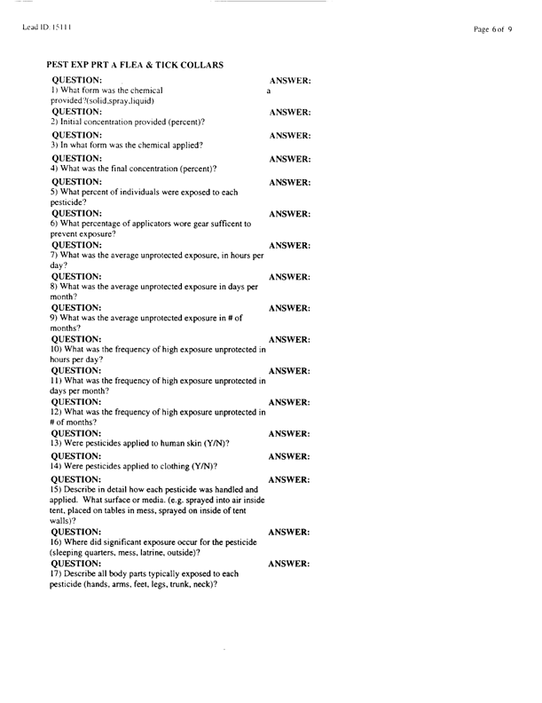 Lead Sheet #15111, Interview with 24th Mechanized Infantry Division preventive medicine specialist, February 16, 1998.