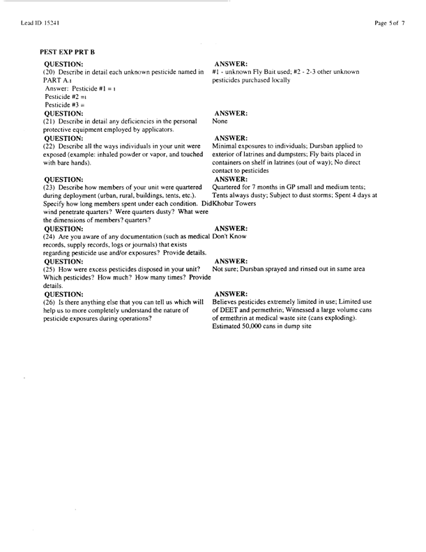   Lead Sheet #15241, Interview with 714th Medical Detachment entomologist, March 3, 1998.