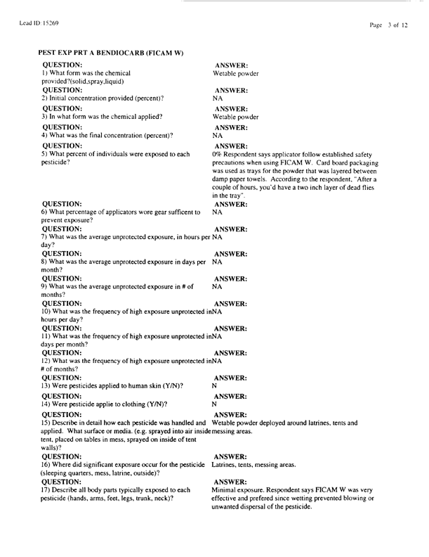   Lead Sheet #15269, Interview with 1st Marine Expeditionary Force preventive medicine technician, March 30, 1998; 