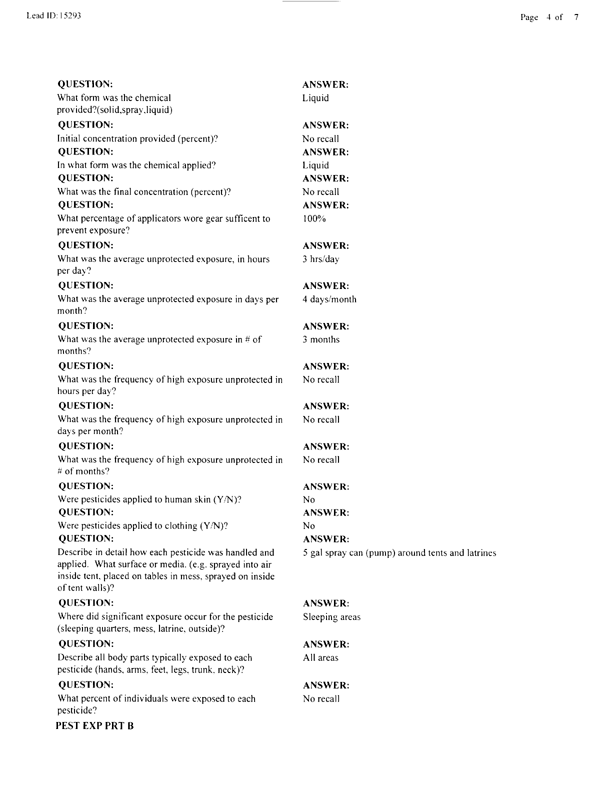 Lead Sheet #15293, Interview with 1st Marine Division preventive medicine technician, March 16, 1998.
