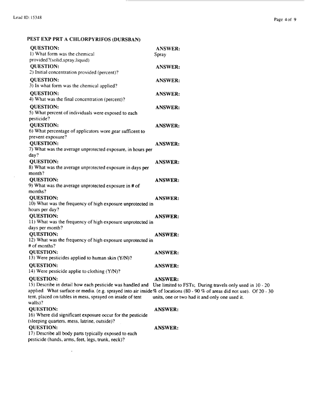   Lead Sheet #15348, Interview with 61st Medical Detachment preventive medicine technician, March 6, 1998.