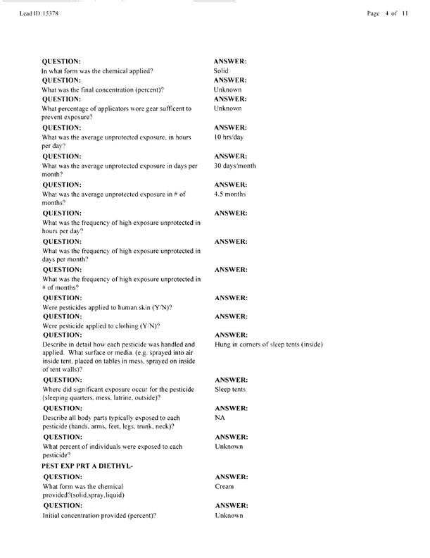   Lead Sheet #15378, Interview with 14th Medical Detachment preventive medicine specialist, March 9, 1998.