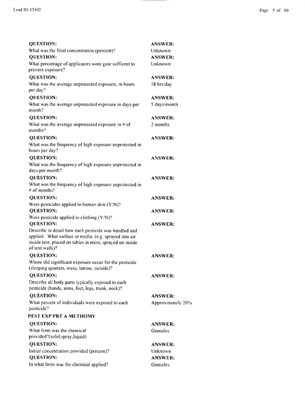   Lead Sheet #15402, Interview with 227th Medical Detachment preventive Medicine NCO, April 20, 1998.