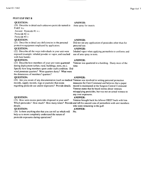   Lead Sheet #15462, Interview with CENTCOM preventive medicine physician, March 26, 1998.