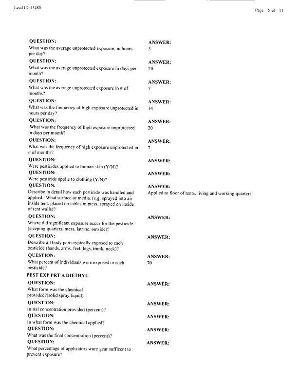   Lead Sheet #15480, Interview with 714th Medical Detachment preventive medicine specialist, March 17, 1998.