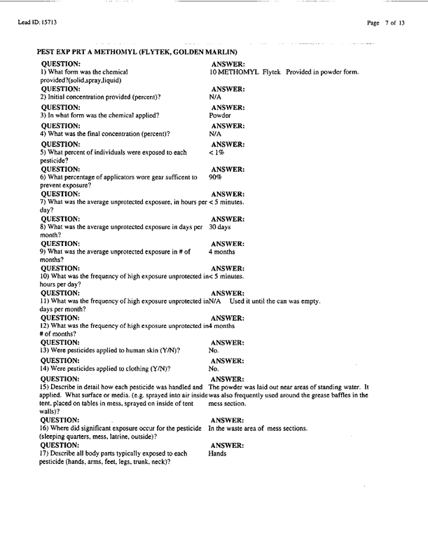 Lead Sheet #15713, Interview with 173rd Medical Group preventive medicine specialist, April 15, 1998;