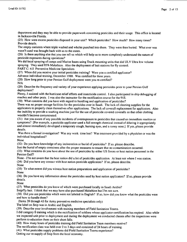Lead Sheet #15752, Interview with Navy preventive medicine technician, April 1, 1998, p. 11.