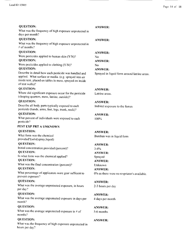   Lead Sheet #15805, Interview with 401st Military Police Camp preventive medicine specialist, April 20, 1998.