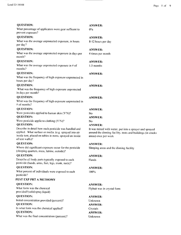 Lead Sheet #16044, Interview with 24 ID 724th CS Battalion preventive medicine specialist, April 14, 1998.