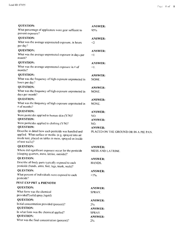   Lead Sheet #17155, Interview with 2nd Medical Battalion  entomologist, January 6, 1998.