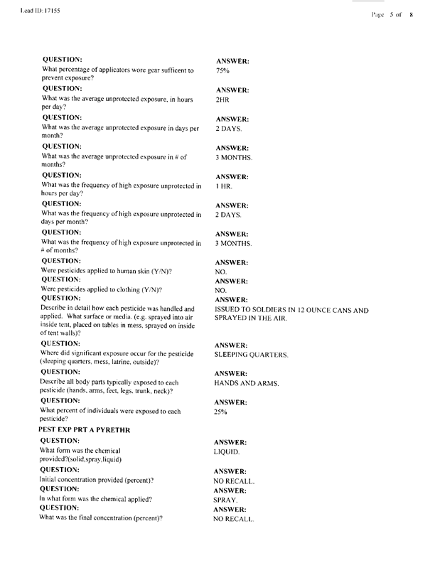   Lead Sheet #17155, Interview with 2nd Medical Battalion  entomologist, January 6, 1998.