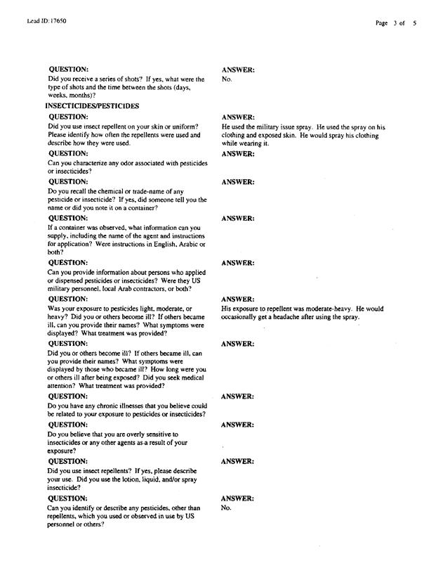   Lead Sheet #17650, Interview with 3rd Armored Division refueler, January 20, 1999.