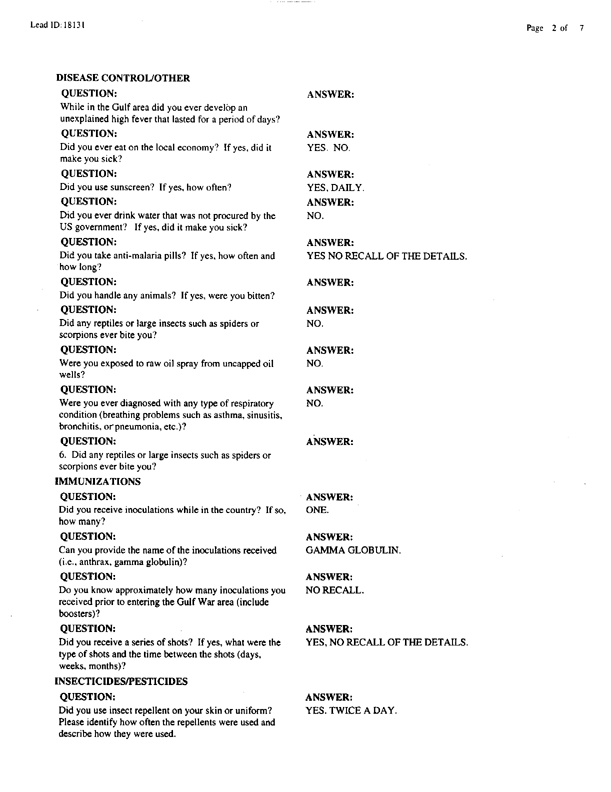  Lead Sheet #18131, Interview with 3rd Battalion, 504th Infantry squad leader, December 9, 1998.