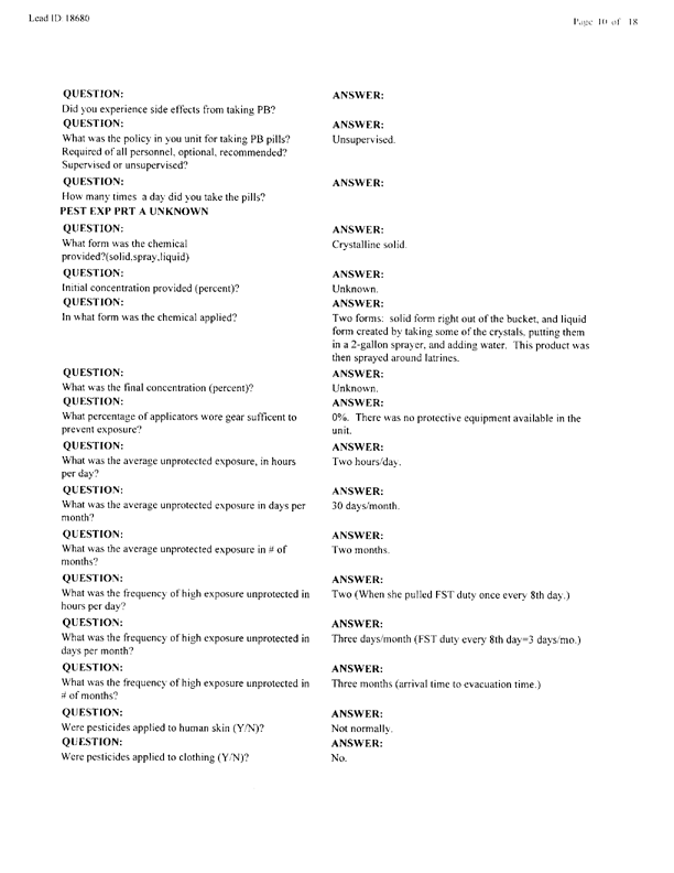 Lead Sheet 18680, Interview with Army member, January 12, 2000.