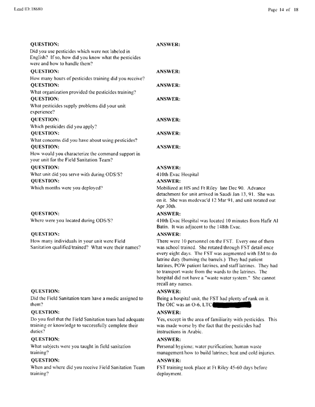 Lead Sheet 18680, Interview with Army member, January 12, 2000.