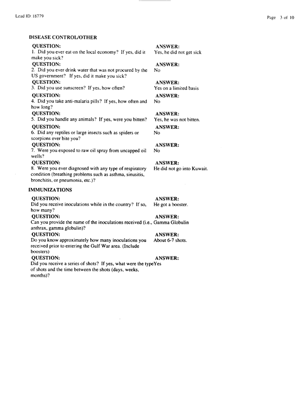   Lead Sheet #18779, Interview with 4th Civil Engineering Squadron Al Kharj Airport pest controller, August 21, 1998.