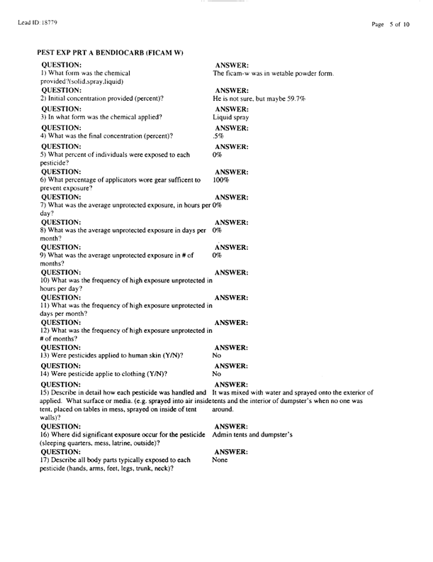   Lead Sheet #18779, Interview with 4th Civil Engineering Squadron Al Kharj Airport pest controller, August 21, 1998.