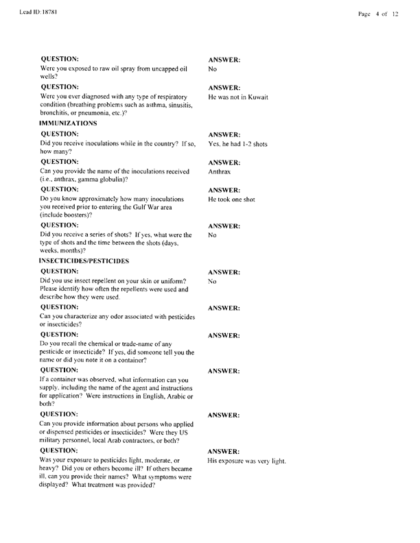   Lead Sheet #18781, Interview with 35th Tactical Fighter Wing pest controller, August 31, 1998.