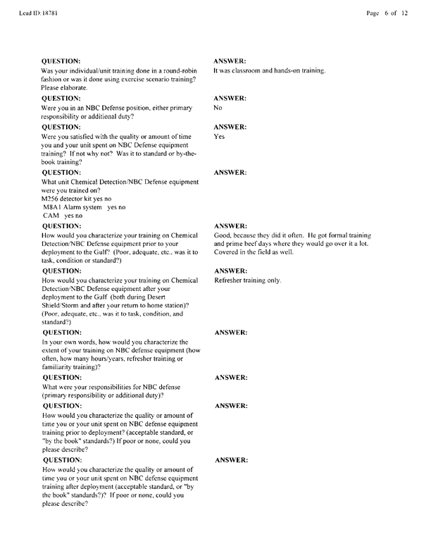   Lead Sheet #18781, Interview with 35th Tactical Fighter Wing pest controller, August 31, 1998.
