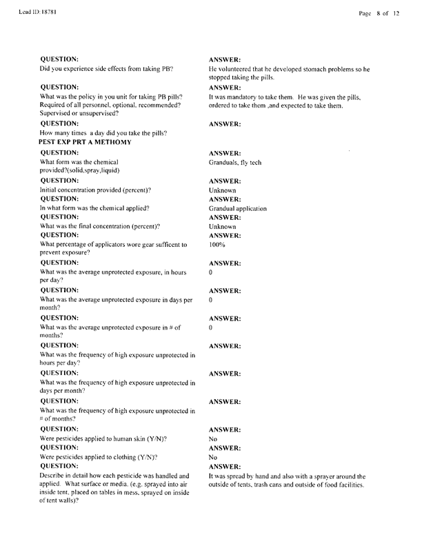   Lead Sheet #18781, Interview with 35th Tactical Fighter Wing pest controller, August 31, 1998.