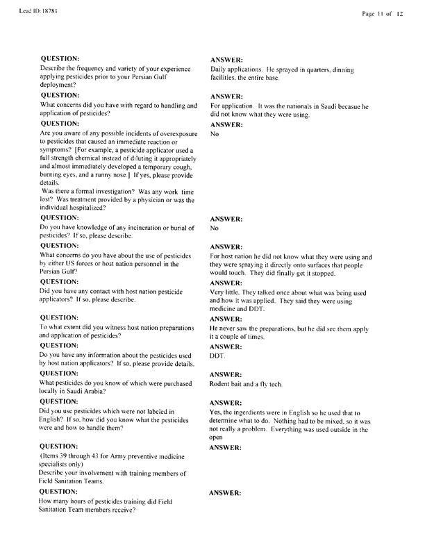   Lead Sheet #18781, Interview with 35th Tactical Fighter Wing pest controller, August 31, 1998.