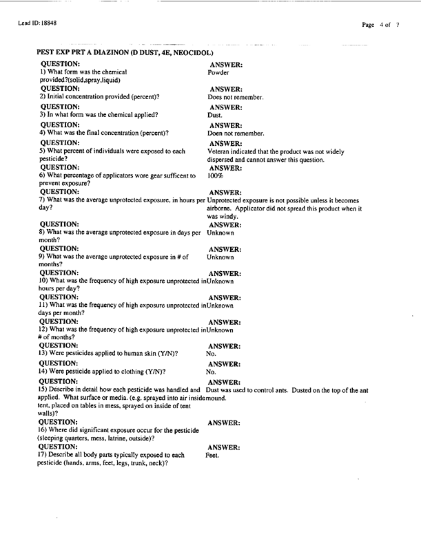   Lead Sheet #18848, Interview with 831st Civil Engineering Squadron Shaikh Isa International Airport pest controller, September 14, 1998.