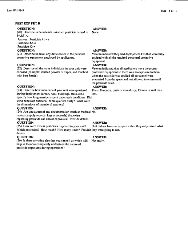Lead Sheet #18848, Interview with 831st Civil Engineering Squadron Shaikh Isa International Airport pest controller, September 14, 1998.