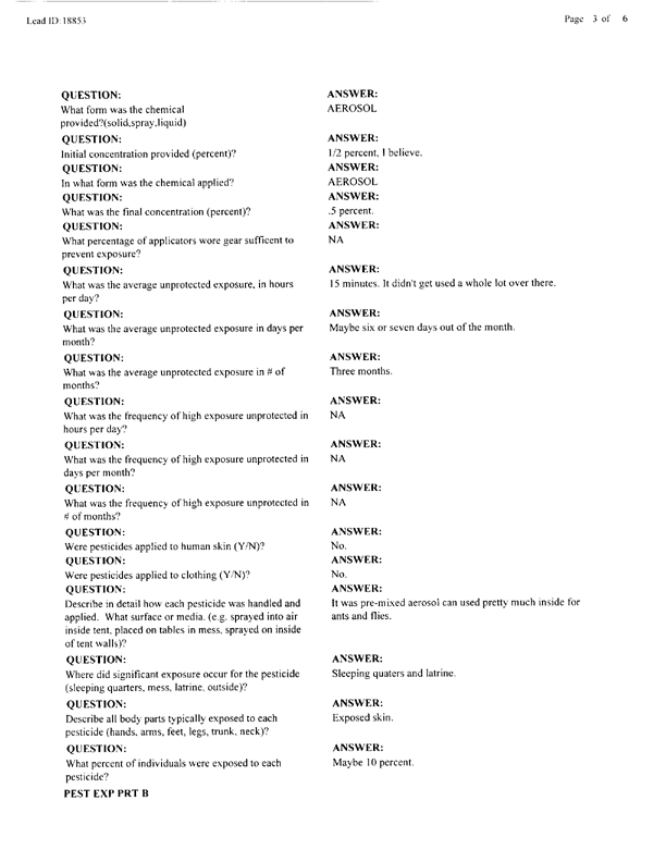  Lead Sheet #18853, Interview with 823rd Civil Engineering Squadron Riyadh International Airport pest controller, August 25, 1998.