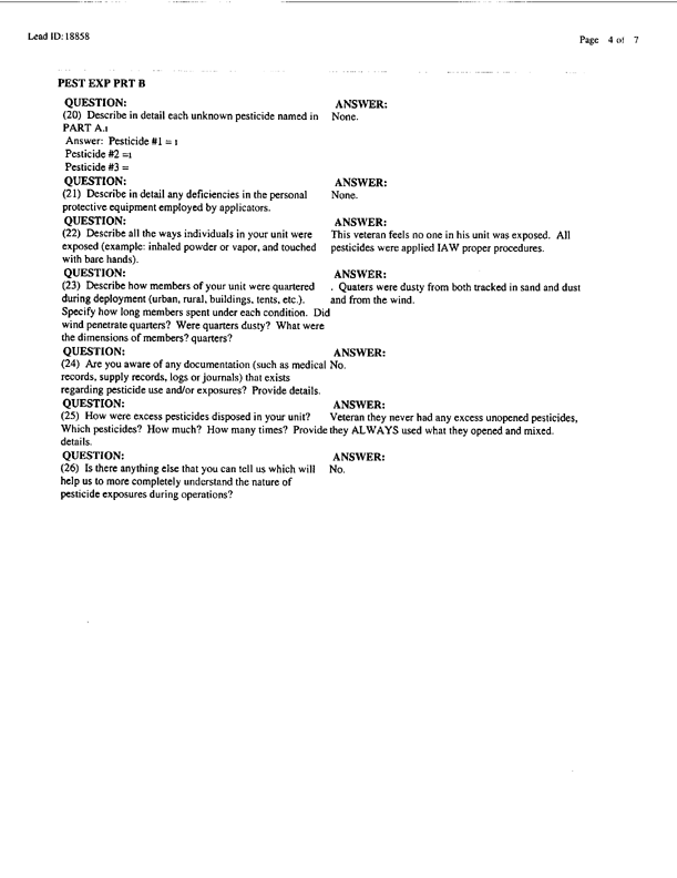   Lead Sheet #18858, Interview with an Air Force pest controller, September 11, 1998.