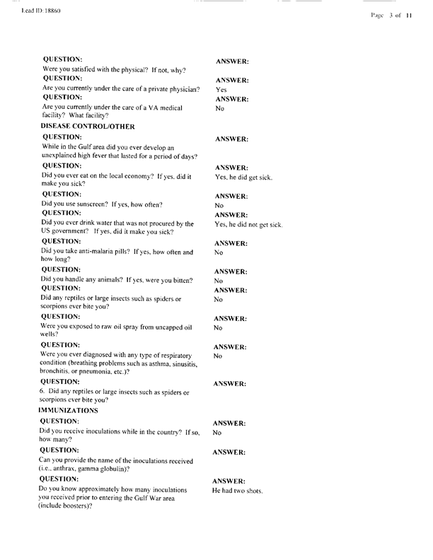   Lead Sheet #18860, Interview with 52nd Civil Engineering Squadron Doha INTL, QA pest controller, October 6, 1998.