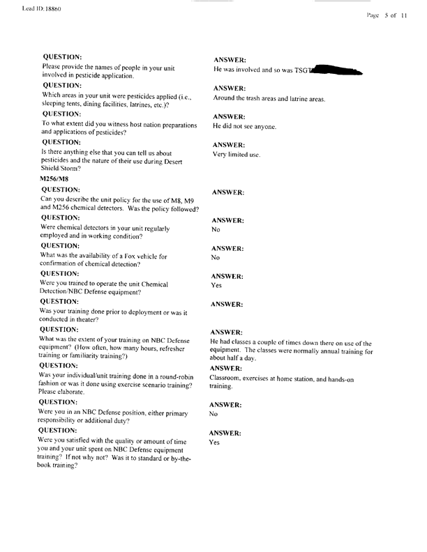   Lead Sheet #18860, Interview with 52nd Civil Engineering Squadron Doha INTL, QA pest controller, October 6, 1998.