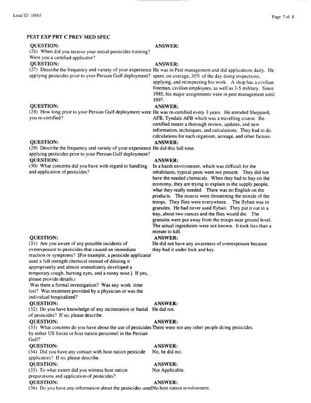 Lead Sheet #18865, Interview with 23rd Civil Engineering Squadron King Fahd International Airport pest controller, August 26, 1998